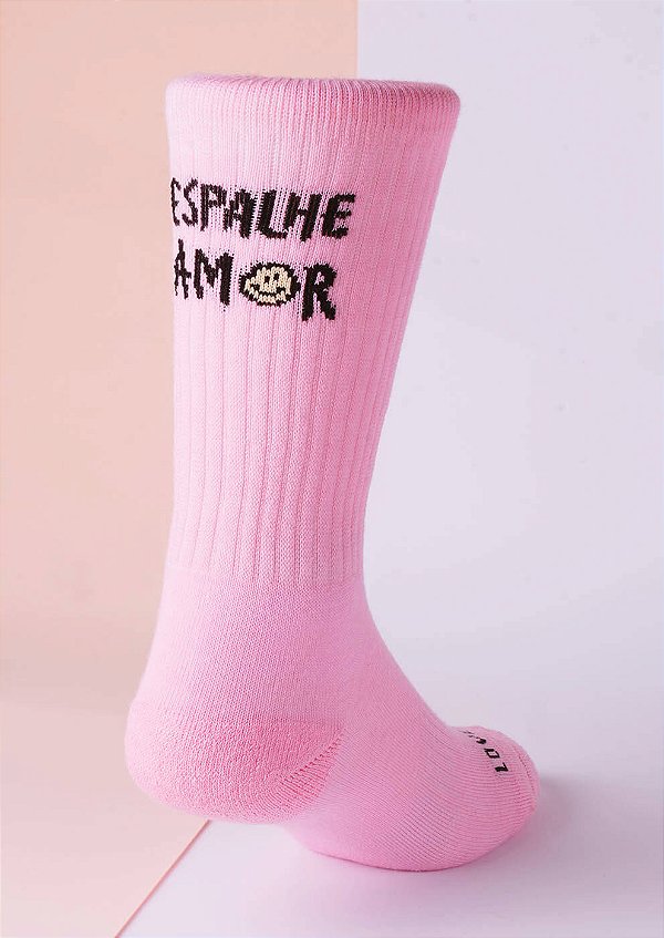 meia cano alto rosa espalhe o amor