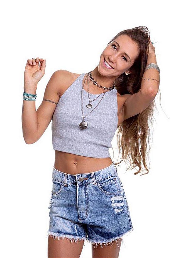 Regata cropped pop mescla cinza