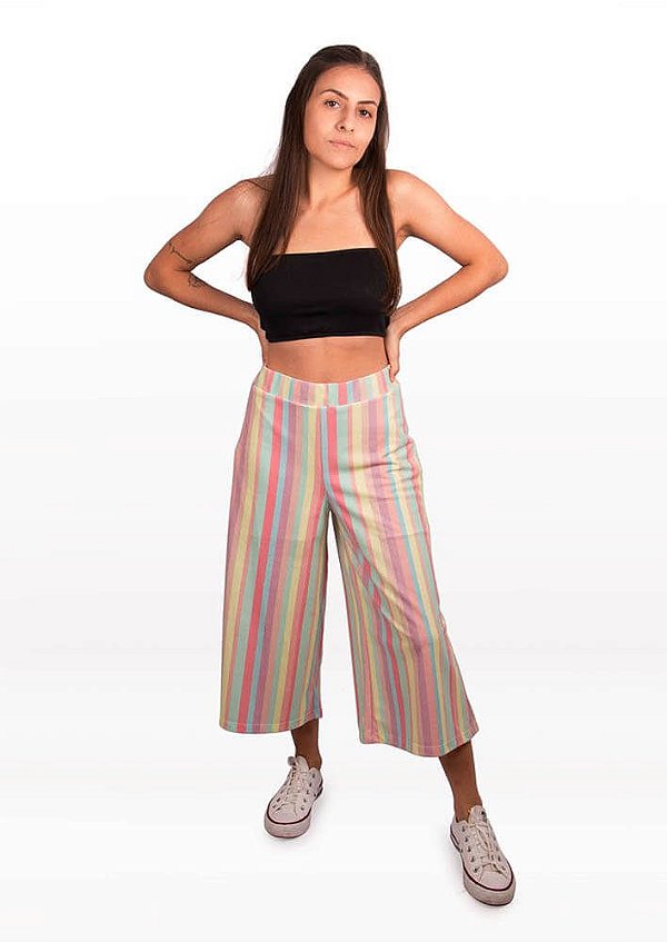 Calça pantacourt listrada santa marta