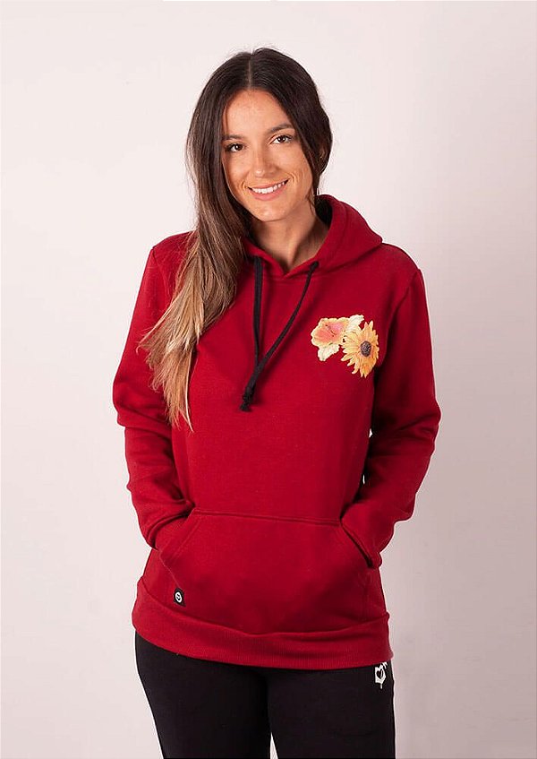 Moletom vermelho carmim flores
