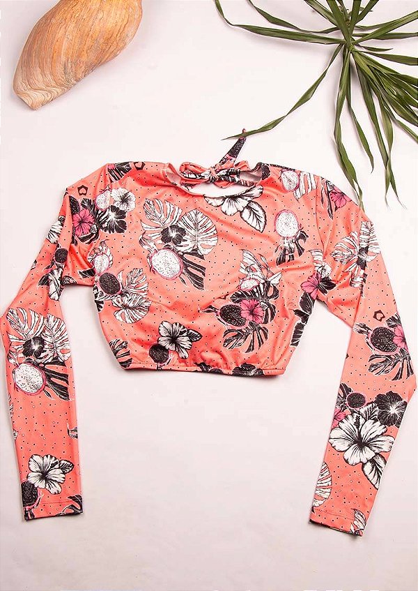 Top cropped estampado Trilha do Rosa