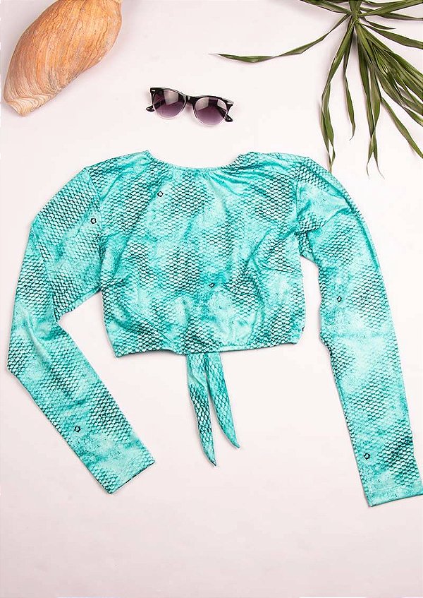 Top cropped tainha azul piscina