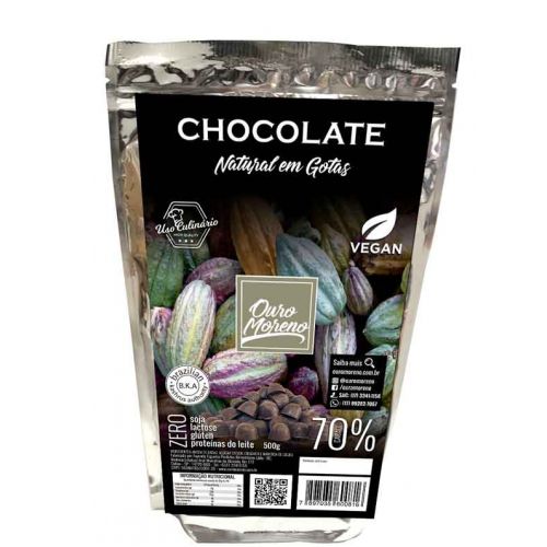 Gotas de Chocolate até 70% Cacau 500 g - OURO MORENO