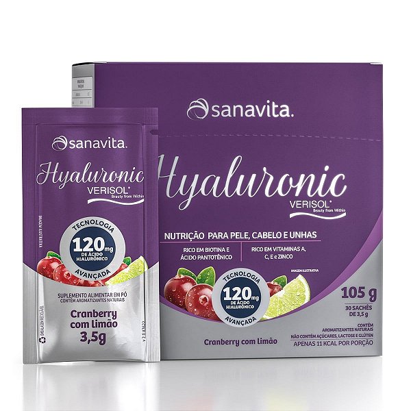 Hyaluronic Verisol cranberry com limão 30 Sticks 120 mg - SANAVITA