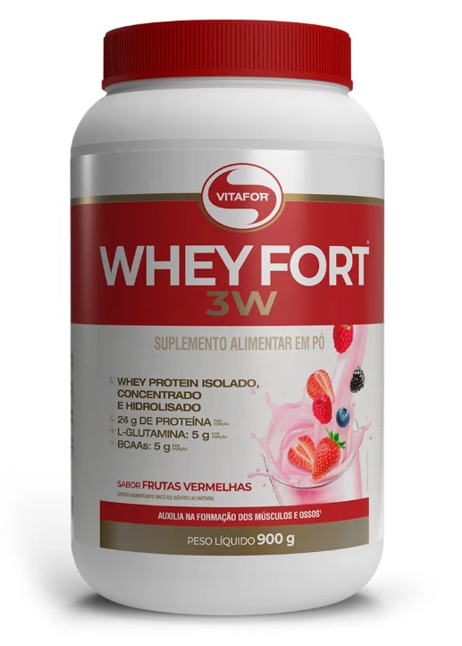 Whey Fort 3w Frutas Vermelhas 900g - Vitafor