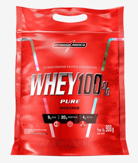 Whey 100% Morango Refil 900g - Integral Medica