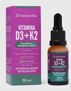 Vitamina D3 + K2 Gotas Sabor Limao 20ml - Sanavita
