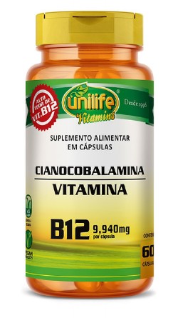 Vitamina B12 - Cianocobalamina 60 Caps - Unilife