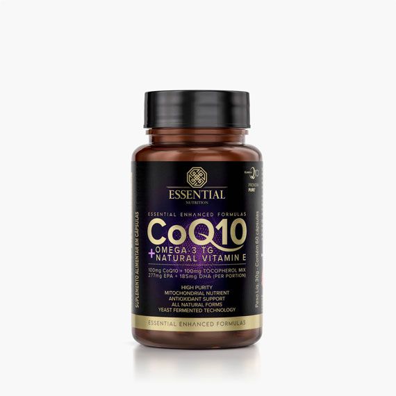 COQ10 60 cápsulas - 30 doses Coenzima Q10 + Ômega-3 TG + Natural Vitamin E - ESSENTIAL
