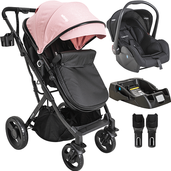 Carrinho de Bebe Kiddo Vox II com Bebe Conforto e Base Rosa