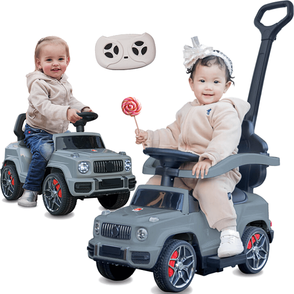 Carrinho Eletrico com Empurrador Bandeirante Jipe 4 em 1 6V Cinza