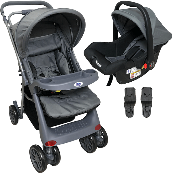 Carrinho de Bebe com Bebe Conforto Passear Baby Atena Cinza