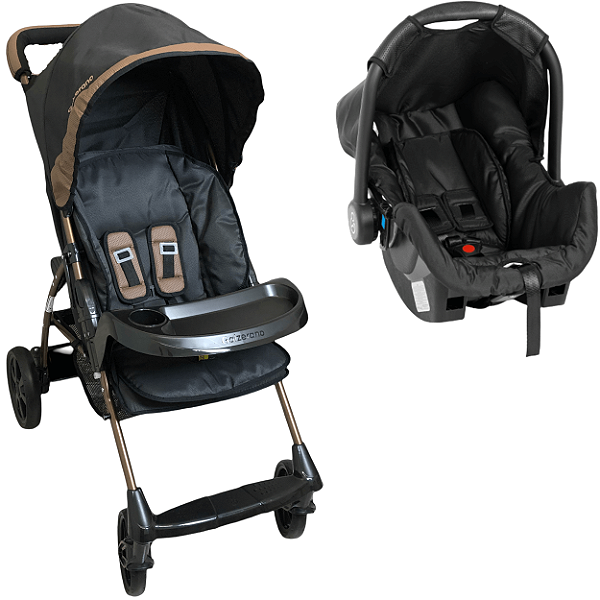 Carrinho de Bebe com Bebe Conforto Galzerano Romano Preto Cobre