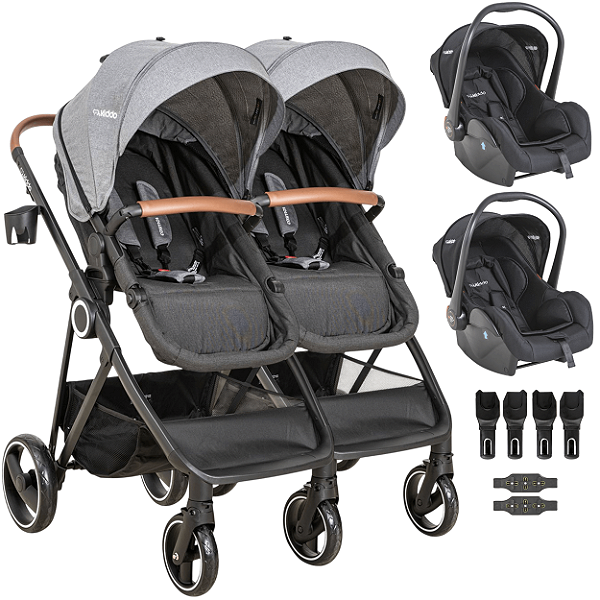 Carrinho Kiddo para Gemeos com 2 Bebe Conforto Cosmos Grafite