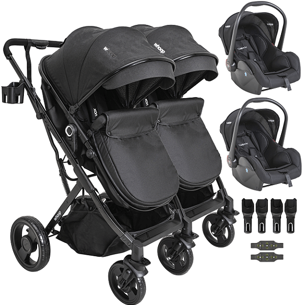 Carrinho Kiddo para Gemeos com 2 Bebe Conforto Vox II Preto