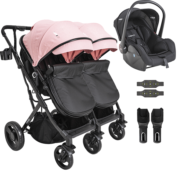 Carrinho Kiddo para Gemeos com Bebe Conforto Vox II Rosa