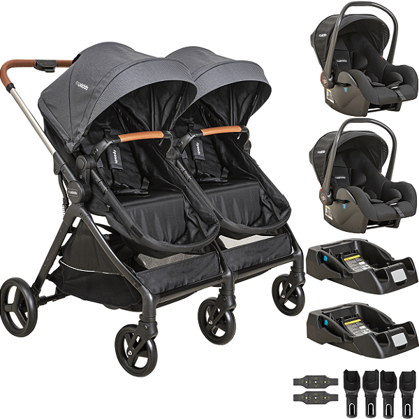 Carrinho Kiddo para Gemeos com 2 Bebe Conforto 2 Base Speedy Grafite