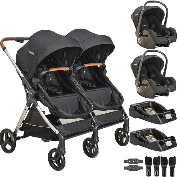 Carrinho Kiddo para Gemeos com 2 Bebe Conforto 2 Base Speedy Preto