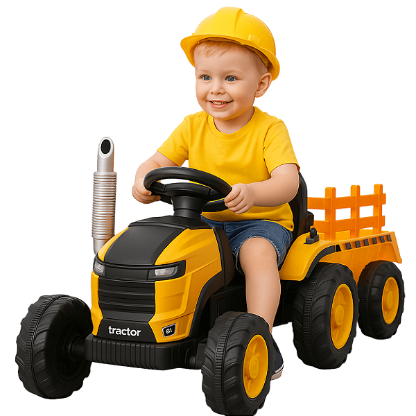 Trator Eletrico Shiny toys Com Carroceria Amarelo 12V 4.5AH