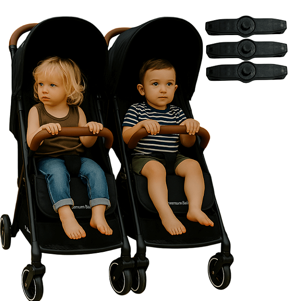 Carrinho de Bebê Gêmeos Premium Baby Zurich Black Couro Marrom