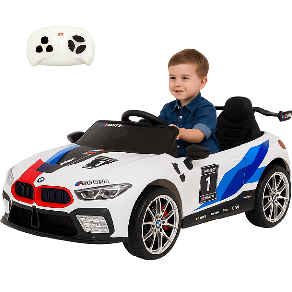 Carro Elétrico Infantil Biemme Race Car Branco 12V Controle