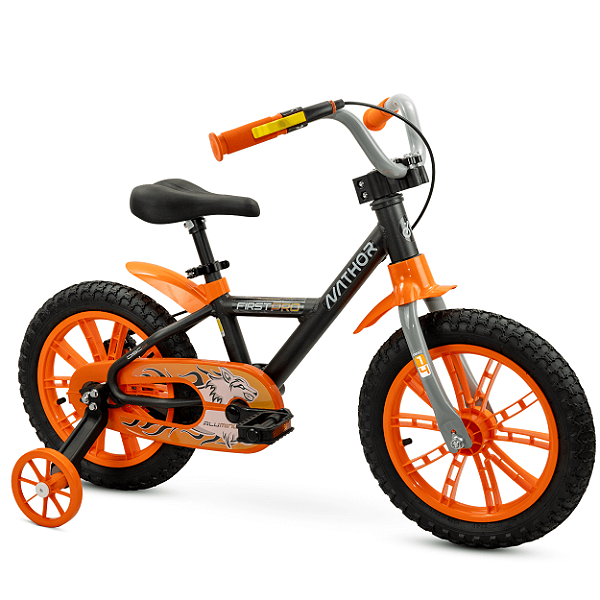 Bicicleta Infantil Aro 14 Pro Masculina Nathor Cor Laranja Preto