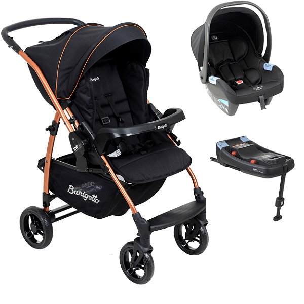 Carrinho de Bebe Burigotto Travel System Rio K 22 Base ISO Preto Cobre