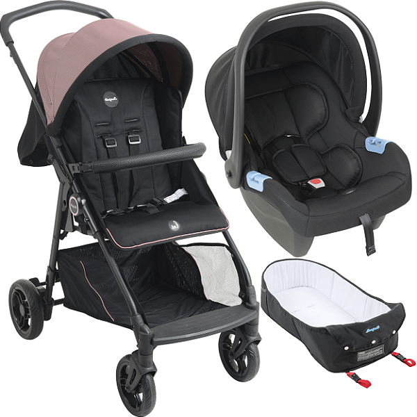 Carrinho de Bebe Moises com Bebe Conforto Burigotto Lui 22 Rose
