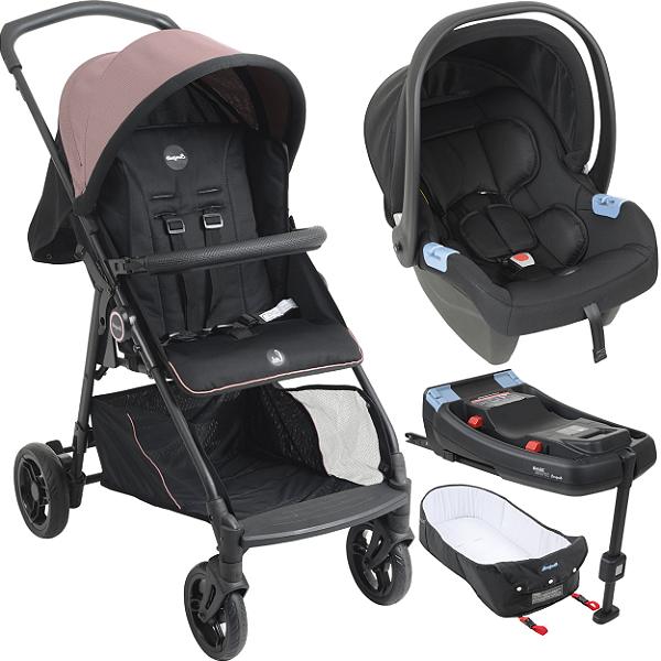 Carrinho Moises Bebe Conforto Base ISOFIX Burigotto Lui 22 Rose