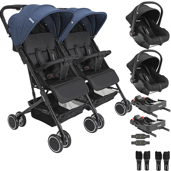 Carrinho Kiddo Gemeos 2 Bebe Conforto Colinho 2 Base ISOFIX Mascote Marinho