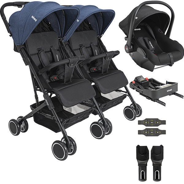 Carrinho Kiddo Gemeos Bebe Conforto Colinho Base ISOFIX Mascote Marinho
