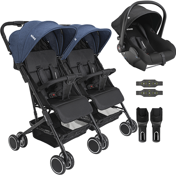 Carrinho Kiddo para Gemeos Bebe Conforto Colinho Mascote Marinho