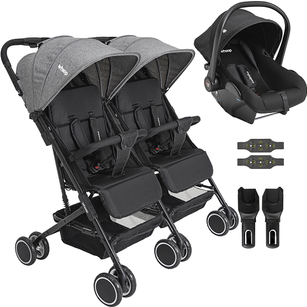 Carrinho Kiddo para Gemeos Bebe Conforto Colinho Mascote Grafite