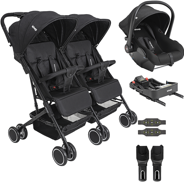 Carrinho Kiddo Gemeos Bebe Conforto Colinho Base ISOFIX Mascote Preto