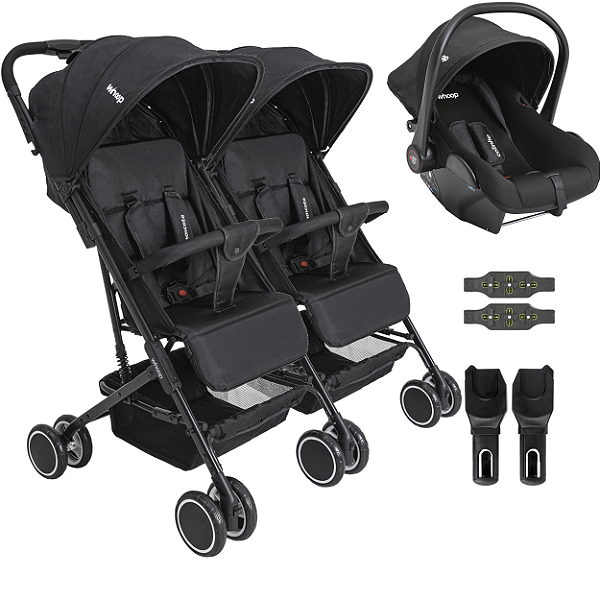 Carrinho Kiddo para Gemeos Bebe Conforto Colinho Mascote Preto