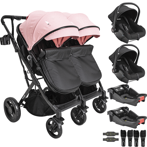 Carrinho Kiddo para Gemeos 2 Bebe Conforto Colinho 2 Base Vox Rosa
