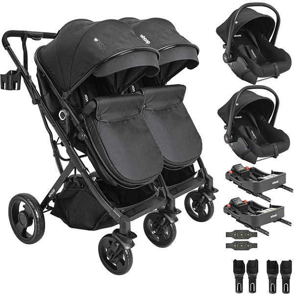 Carrinho Kiddo Gemeos 2 Bebe Conforto Colinho 2 Base ISOFIX Vox II Preto