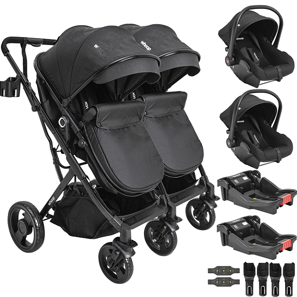 Carrinho Kiddo para Gemeos 2 Bebe Conforto Colinho 2 Base Vox Preto