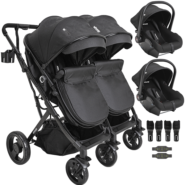 Carrinho Kiddo para Gemeos 2 Bebe Conforto Colinho Vox II Preto