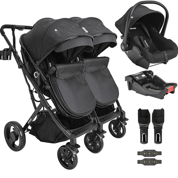 Carrinho Kiddo para Gemeos com Bebe Conforto Colinho Base Vox II Preto