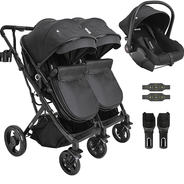 Carrinho Kiddo para Gemeos com Bebe Conforto Colinho Vox II Preto