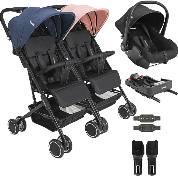 Carrinho Kiddo Gemeos Bebe Conforto Colinho Base ISOFIX Mascote Casal