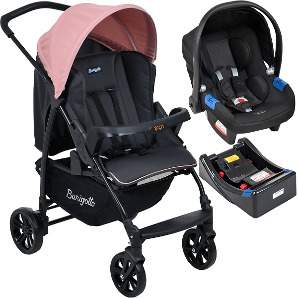 Carrinho de Bebe Bebe Conforto Preto Base Burigotto Ecco CZ Rosa