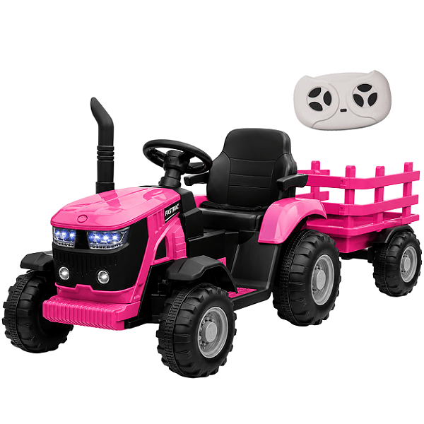 Trator Eletrico Zippy Toys JCB Fastrac 8330 Rosa 12V Caçamba Controle
