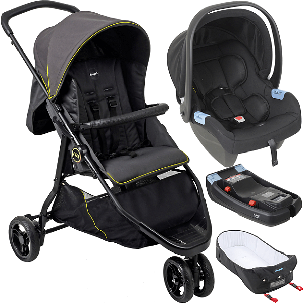 Carrinho com Moises Bebe Conforto Base Burigotto CR3 22 Gray Neon