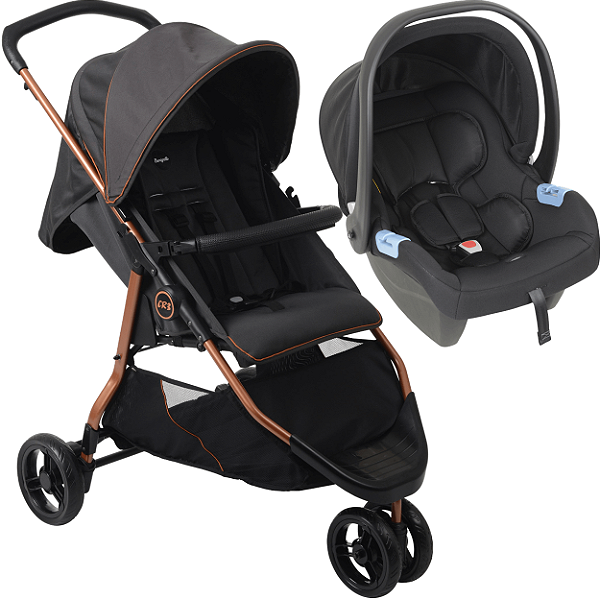 Carrinho de Bebe com Bebe Conforto Burigotto CR3 22 Gray Cobre