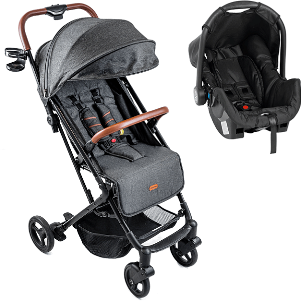 Carrinho de Bebe Galzerano Kira com Bebe Conforto Grafite
