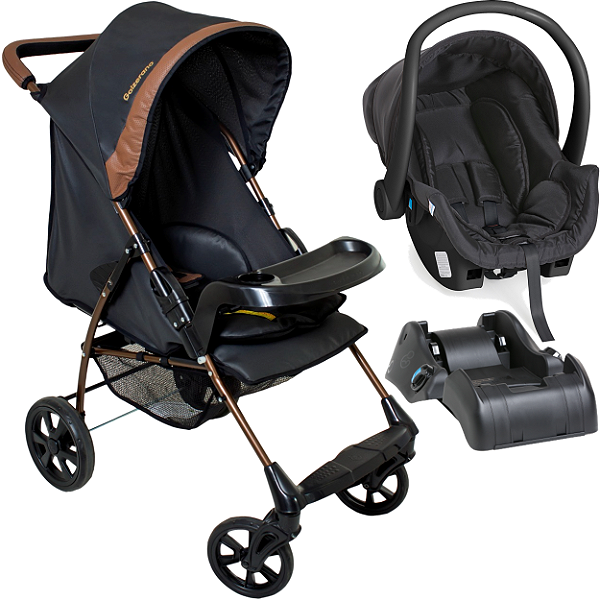Carrinho de Bebe Bebe Cocoon Base Galzerano Romano G22 Preto Cobre