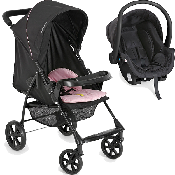 Carrinho de Bebe Bebe Cocoon Black Galzerano Romano G22 Preto Rosa