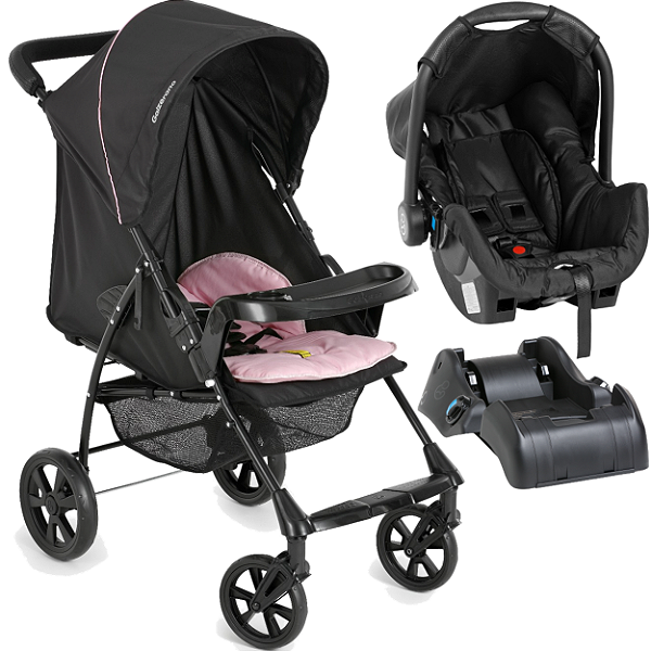 Carrinho de Bebe Bebe Conforto Base Galzerano Romano G22 Preto Rosa